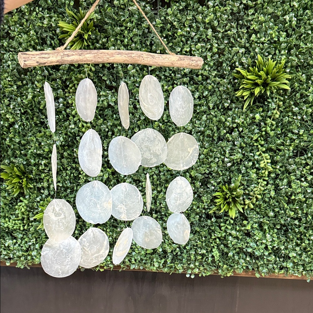 Rustic White Capiz Shell and Driftwood Wind chime Wall Hanging - Picture 6 of 7